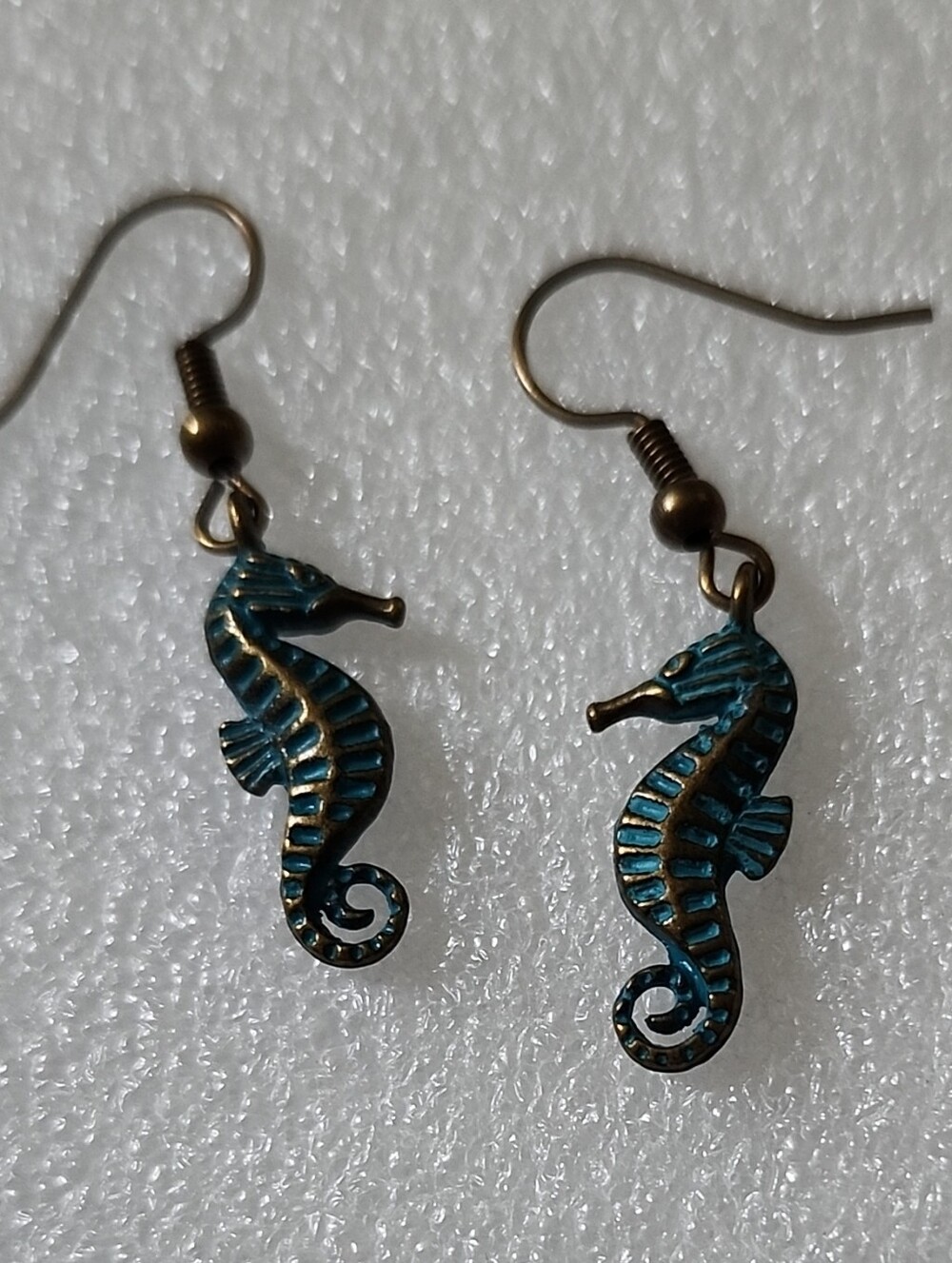 Hand Crafted Teal and Gold Seahorse Earrings